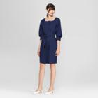 Women's 3/4 Sleeve Square Neck Belted Dress - Prologue Navy