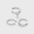 Sterling Silver Cubic Zirconia Dangle Beaded Trio Ear Cuff Set - A New Day