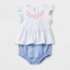 Baby Girls' Flutter Sleeve Short Romper With Puff Neckline - Cat & Jack White/blue Newborn