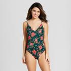 Vanilla Beach Women's Floral Print Scallop Cheeky One Piece Swimsuit - Floral Forest
