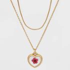 Bella Uno Bellissima Gold Plated Pressed Narcissus Flower Pendant Necklace - Pink