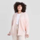 Women's Plus Size Open Neck Textured Cardigan - Ava & Viv Pink X