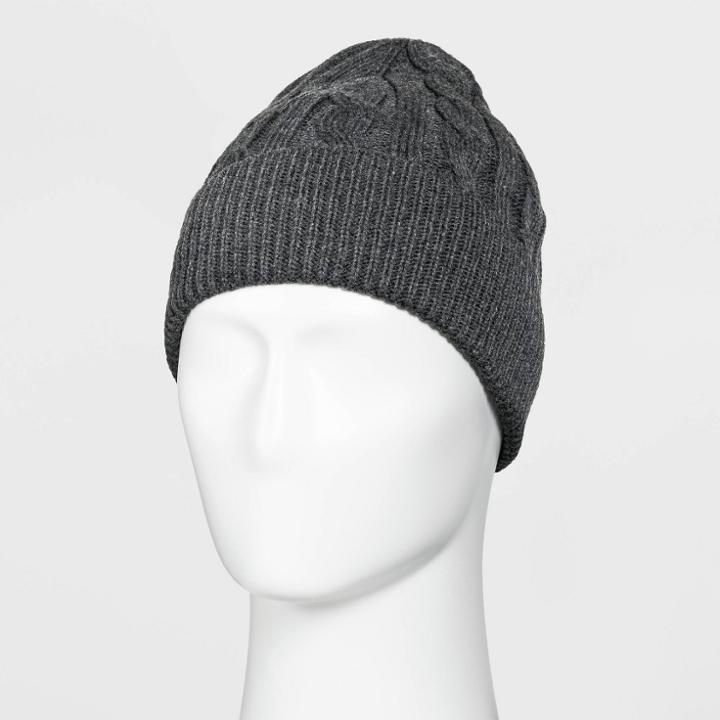 Men's Cable Knit Beanie - Goodfellow & Co Charcoal Heather One Size, Grey/grey