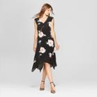 Women's Floral Print Sleeveless Handkerchief Hem Dress - Lux Ii - Black/white