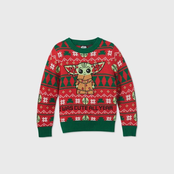 Toddler Boys' Star Wars Baby Yoda Ugly Christmas Sweater - Red