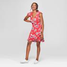Women's Floral Print Short Sleeve Wrap Dress - Lily Star (juniors') Coral