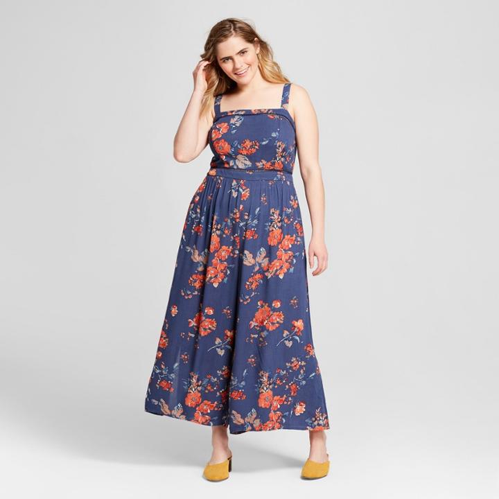 Women's Plus Size Floral Print Jumpsuit With Trim - Xhilaration Blue