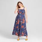 Women's Plus Size Floral Print Jumpsuit With Trim - Xhilaration Blue