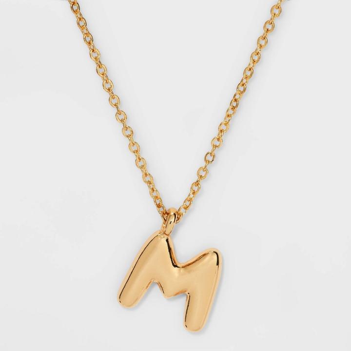 Puffy Initial Charm 'm' Pendant Necklace - Wild Fable Gold