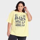 Women's Plus Size Smileyworld Good Days Oversized Short Sleeve Graphic T-shirt - Yellow