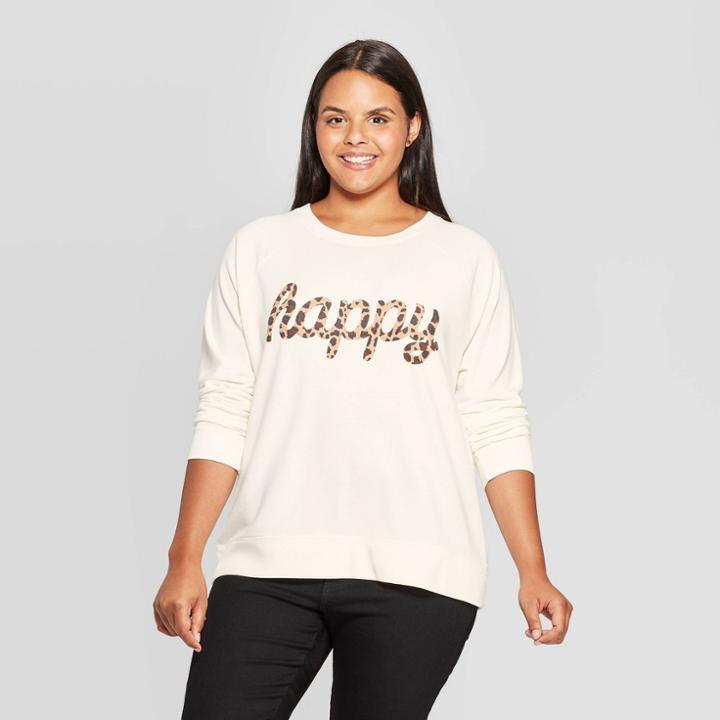 Grayson Threads Women's Happy Graphic Plus Size Sweatshirt (juniors') - Cream 1x, Women's, Size: