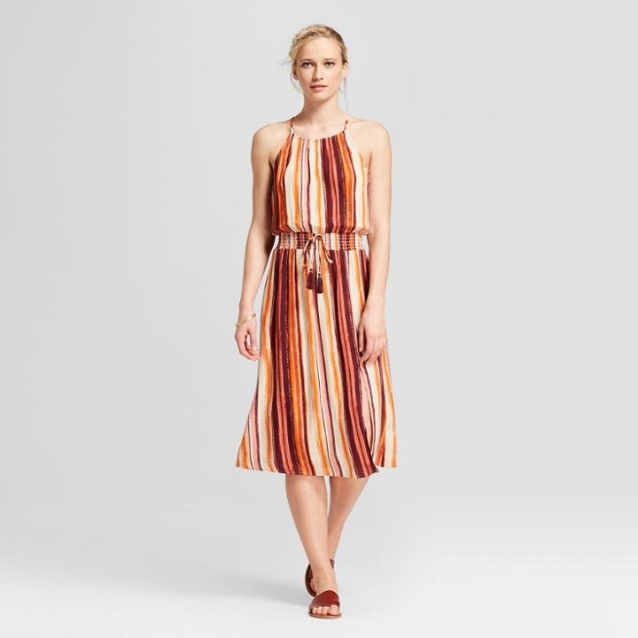 Women's Strappy Striped High Neck Maxi Dress W/ Slit - Xhilaration Ivory/burgundy