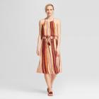 Women's Strappy Striped High Neck Maxi Dress W/ Slit - Xhilaration Ivory/burgundy
