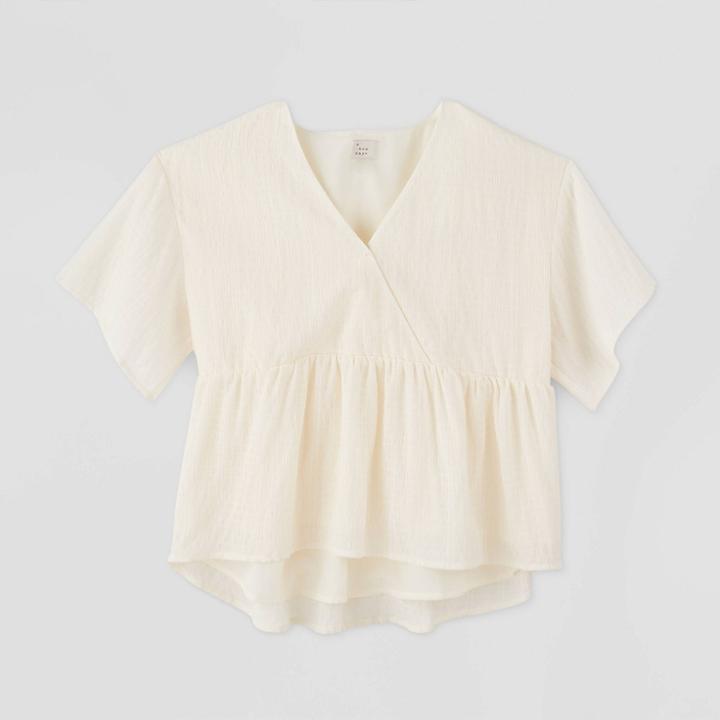 Women's Short Sleeve Wrap Front Top - A New Day White M, Women's,
