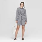 Women's Printed Long Sleeve Menswear Shirtdress - A New Day Navy/white