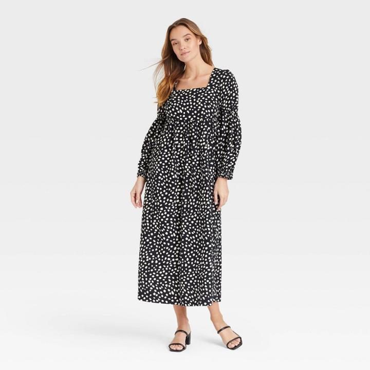 Women's Bell Long Sleeve Dress - Who What Wear Black Polka Dots