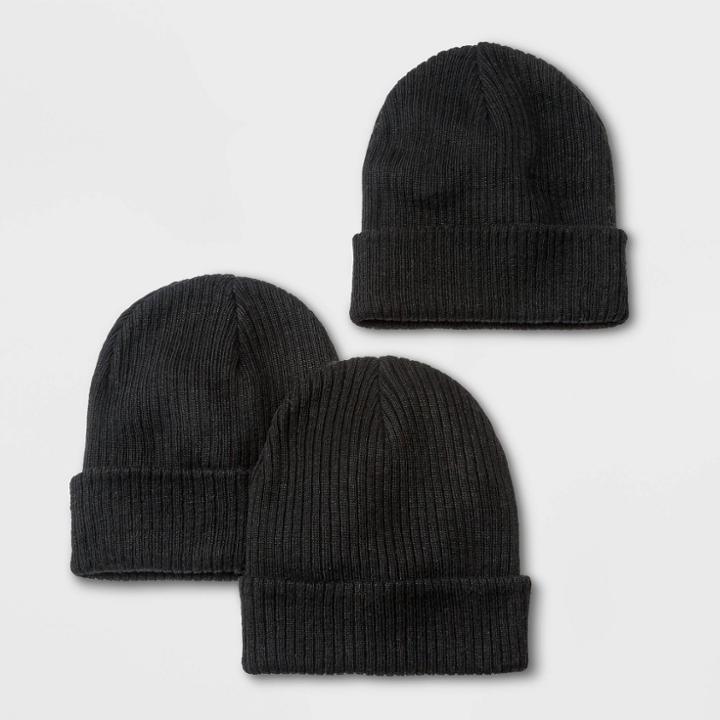 Women's Knit Beanie Value 3pk - Wild Fable Black