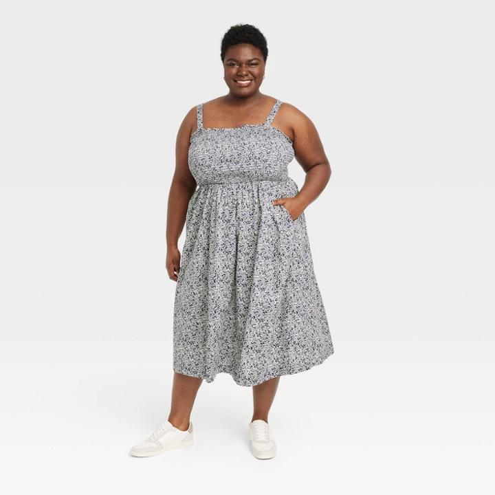 Women's Plus Size Smocked Tank Dress - Universal Thread Navy Blue Floral