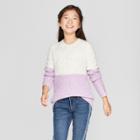 Girls' Color Block Pullover Sweater - Cat & Jack Gray/purple
