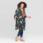 Target Women's Plus Size Florak Mid Length With High Side Slits Kimono - A New Day Green