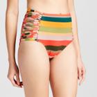 Clean Water Women's Retro Stripe Strappy High Waist Bikini Swim Bottoms -
