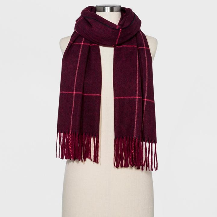 Women's Striped Blanket Scarf - A New Day Navy, Red