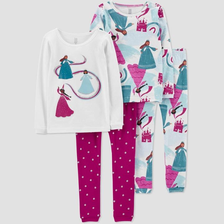 Carter's Just One You Toddler Girls' 4pc Princesses Pajama Set - Purple/white