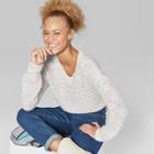 Women's Long Sleeve Marl V-neck Sweater - Wild Fable L,