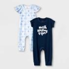 Baby Girls' 2pk Tie-dye Romper - Cat & Jack Navy Newborn, Blue