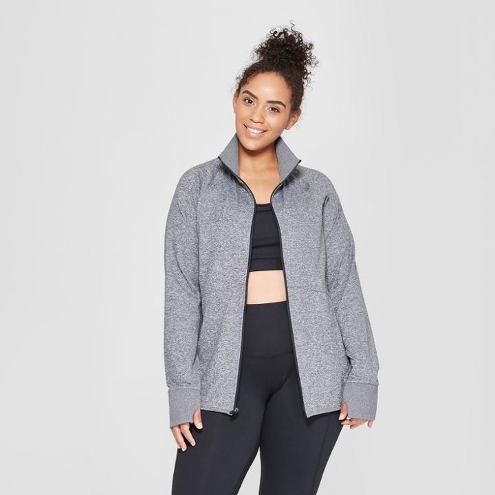 Women's Plus Size Full Zip Track Jacket - C9 Champion Black Heather 2x, Size: 2xl, Black Grey