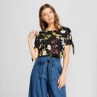 Target Women's Floral Print Short Tie Sleeve T-shirt -