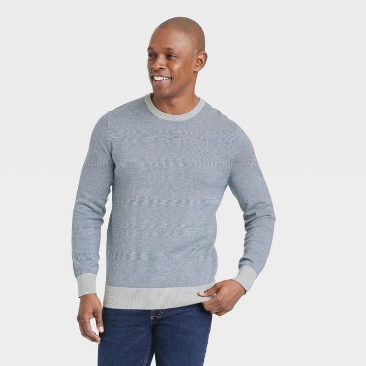 Men's Striped Crew Neck Pullover - Goodfellow & Co Blue