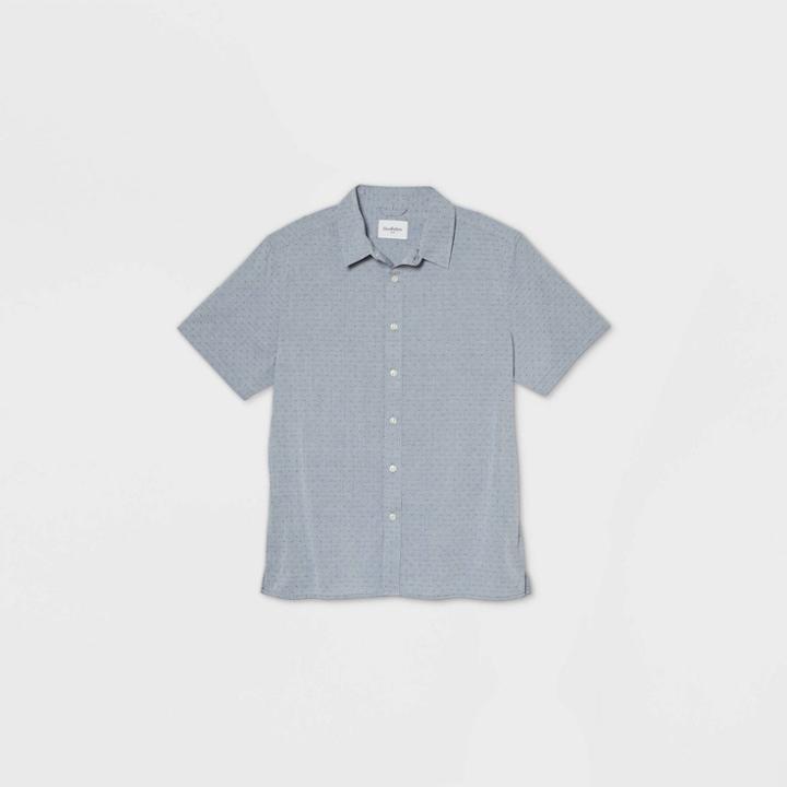 Men's Striped Standard Fit Short Sleeve Novelty Button-down Shirt - Goodfellow & Co Ice Blue