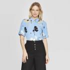 Women's Floral Print Short Sleeve Collared Shirt - Who What Wear Blue