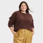 Women's Plus Size Sherpa Pullover Sweatshirt - A New Day Dark Brown
