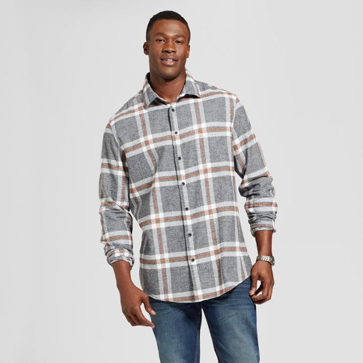 Men's Big & Tall Long Sleeve Heavyweight Flannel Shirt - Goodfellow & Co Gray M