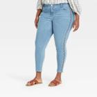 Women's Plus Size Mid-rise Embroidered Denim Ankle Pants - Knox Rose Medium Blue