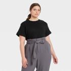 Women's Plus Size Short Sleeve Cuff T-shirt - A New Day Black