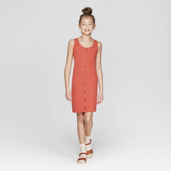 Girls' Button Front Tank Dress - Art Class Red