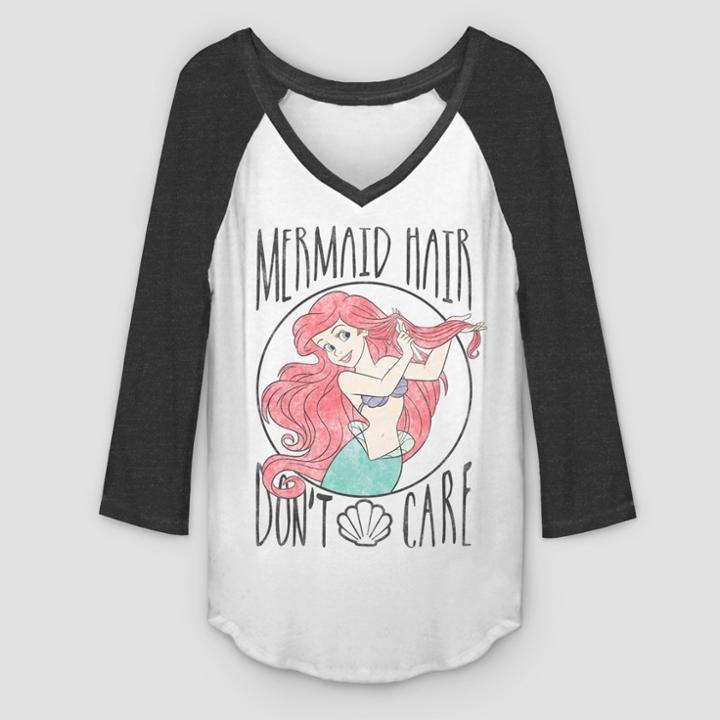 Fifth Sun Women's Ariel 3/4 Sleeve Mermaid Hair Raglan T-shirt - (juniors') White/black