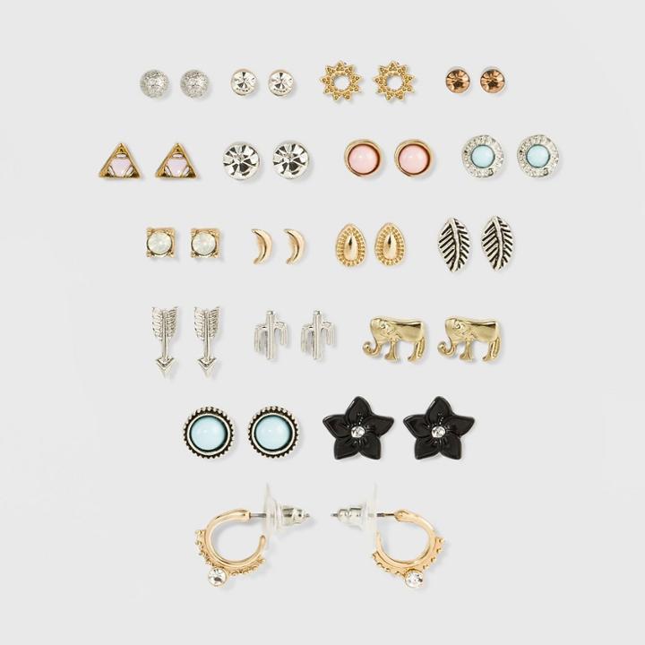 Multi Acrylic Stone Post Earring Set - Wild Fable, Bright Gold