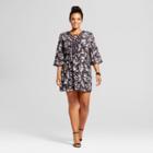 Women's Plus Size Floral Cross-front Bell Sleeve A-line Dress - Grayson Threads (juniors') Black
