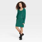 Girls' Cozy Cardigan & Dress Set - Art Class Green