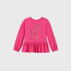 Toddler Girls' Long Sleeve Cozy Foil Unicorn T-shirt - Cat & Jack Dark Pink