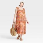 Women's Plus Size Flutter Short Sleeve A-line Dress - Knox Rose Yellow Paisley