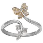 Target Women's Clear Cubic Zirconia Pave Butterfly Ring In Two Tone Sterling Silver - Gray/gold (size 8), Silver Clear Gold