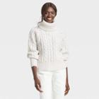 Women's Mock Turtleneck Cable Knit Pullover Sweater - A New Day Cream