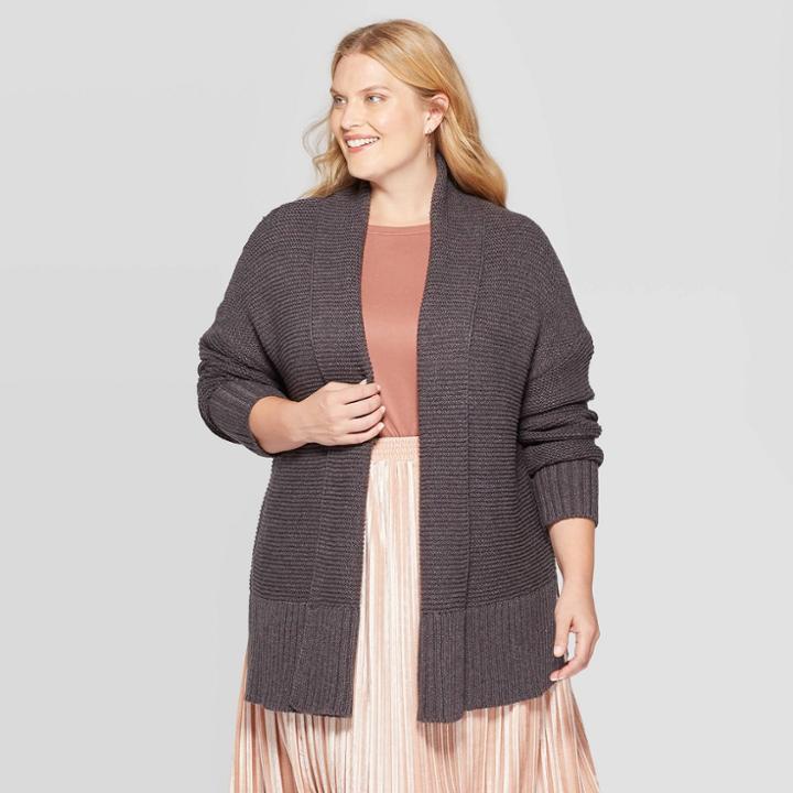 Women's Plus Size Long Sleeve Open Layering Shawl Cardigan - Ava & Viv Gray X