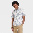 Men's Printed Slim Fit Short Sleeve Button-down Shirt - Goodfellow & Co White/tree