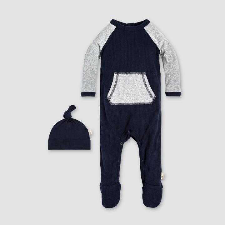 Burt's Bees Baby Organic Cotton Raglan Footed Coverall & Hat Set - Midnight